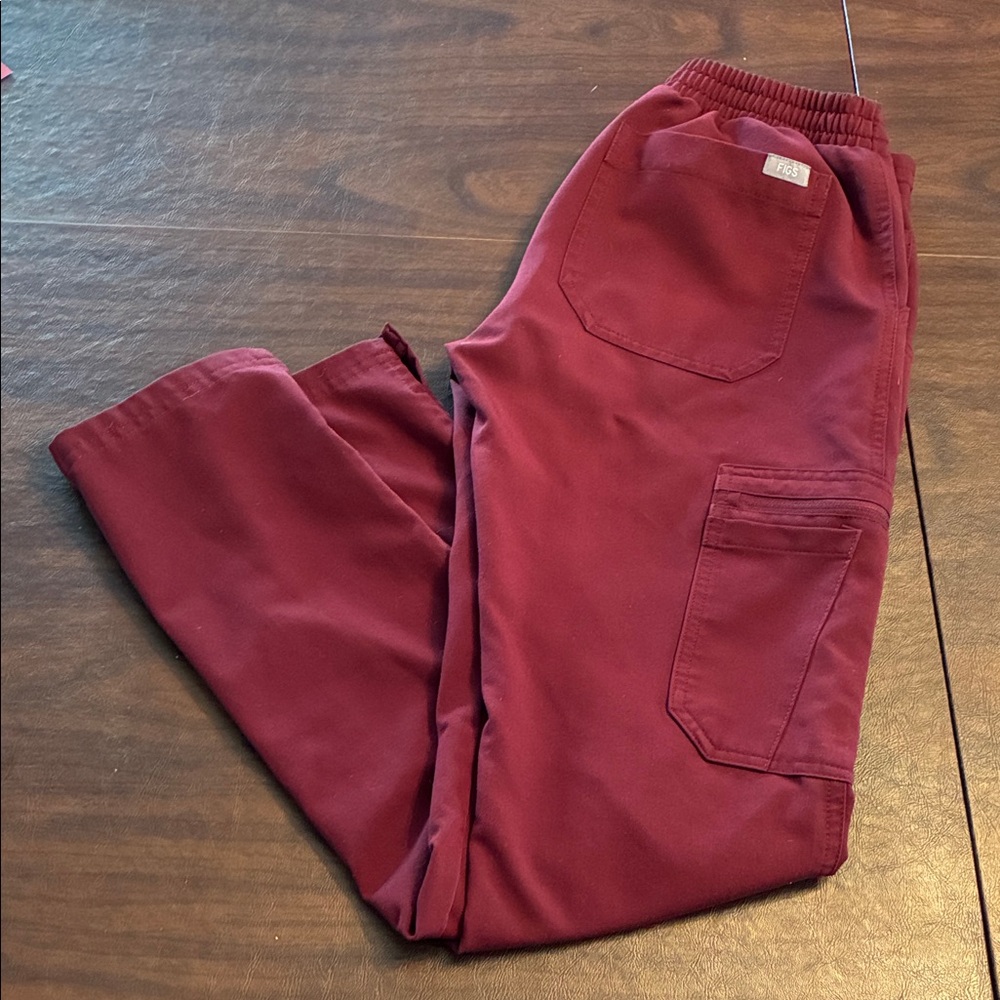 Figs Maroon Slim Cargo Scrub Pants
